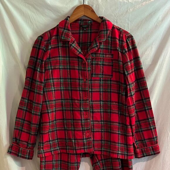 Talbots Womens Small Cotton Flannel Red Green Gold 2 Piece Holiday Pajama Set - Picture 2 of 16